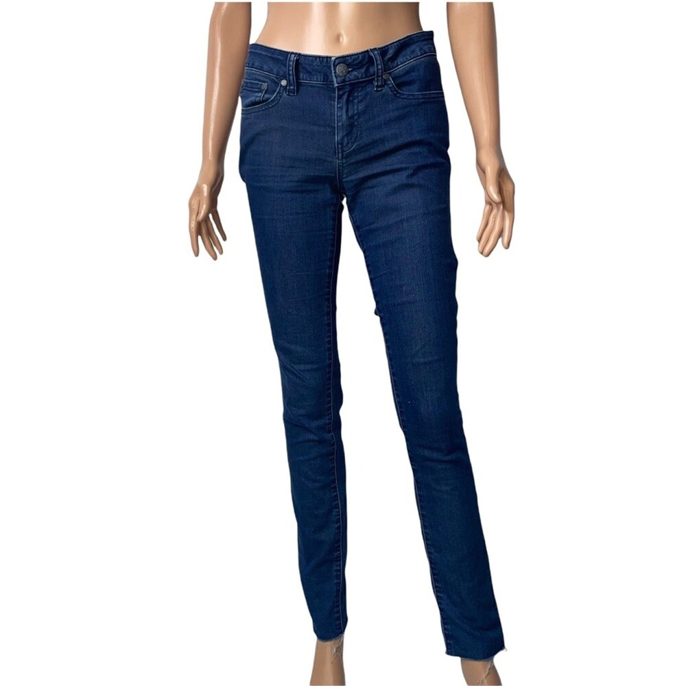 Prana dark wash stretch, raw hem skinny jeans SZ 25" waist - Picture 5 of 11